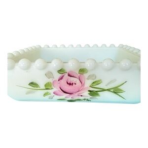 Floral Painted Milk Glass Trinket Box